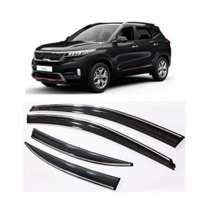 rain window door visor wind deflectors and sunshield protectors  For Seltos - black